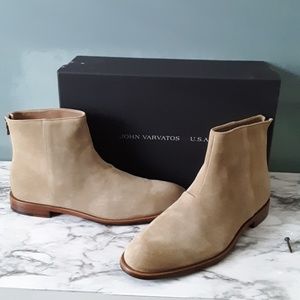 John Varvatos Tan Suede Back Zip Boot